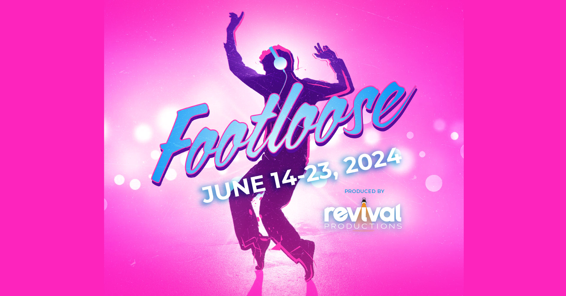Footloose the musical logo on pink background.