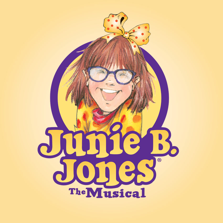 Junie B. Jones The Musical with Image of JBJ wearing a yellow bow with red spots on her head.