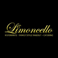 Limoncello logo in yellow script font on black background. Tagline reads RISTORANTE, FAMILY STYLE TAKEOUT, CATERING